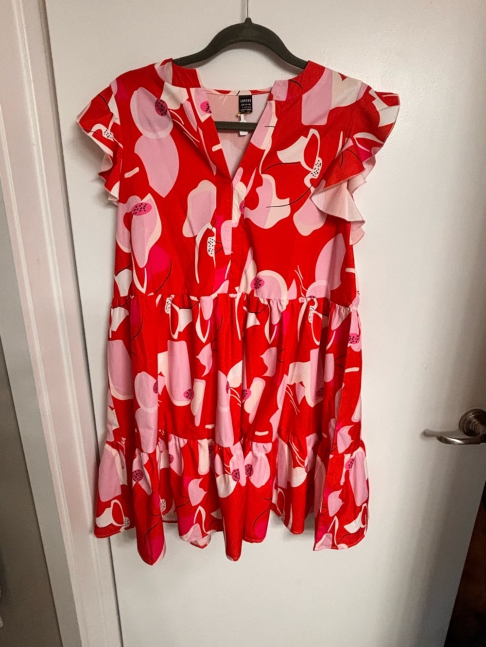 Londess Red and Pink Abstract Floral Dress